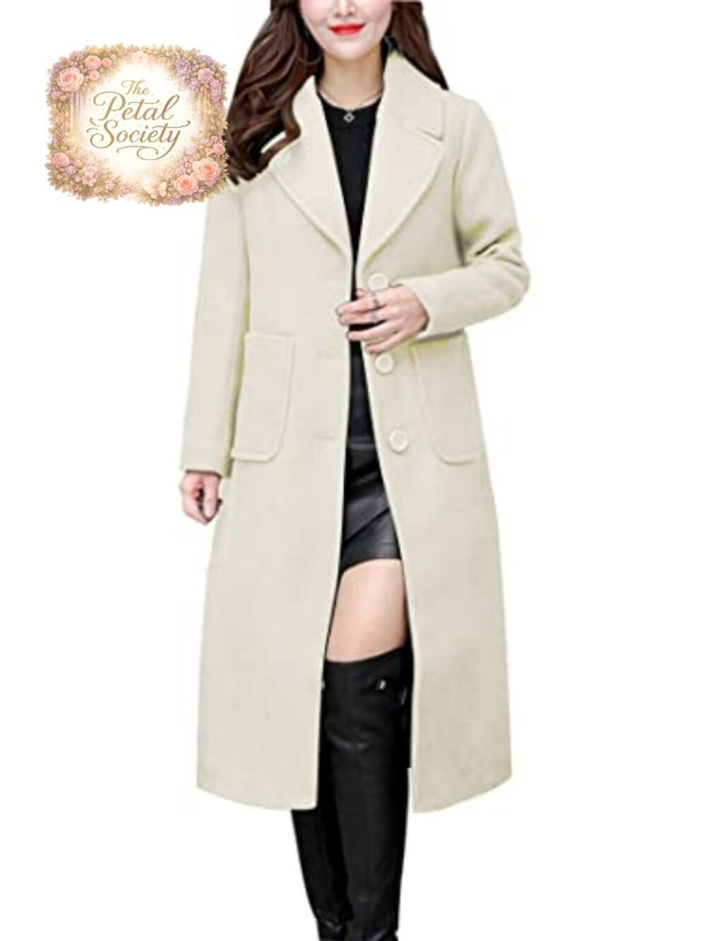 chouyatou Women's Notch Lapel Single Breasted Wool Blend Midi Pea Coat